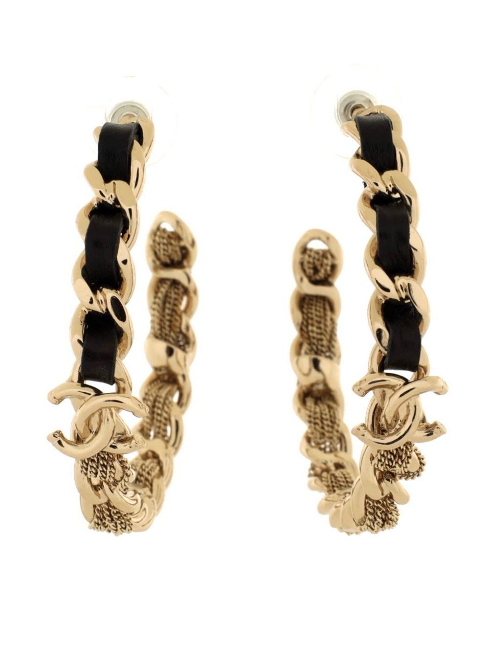 🖤 👑 Chanel Lambskin CC Chain Hoop Earrings